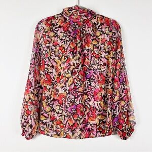 Misa Los Angeles Lulu Bow Tie Neck Long Sleeve Chiffon Blouse, Size XS